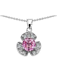 Original Star K (tm) Flower Pendant With Round 6mm Created Pink Sapphire in 925 Sterling Silver