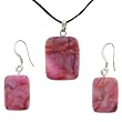 Pink Matrix Jasper Rectangle Shaped Pendant and Earrings Set - 17x22mm Pendant, 13x18mm Earrings - Adjustable Cord Necklace