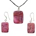 Pink Matrix Jasper Rectangle Shaped Pendant and Earrings Set - 17x22mm Pendant, 13x18mm Earrings - Adjustable Cord Necklace