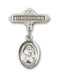 Sterling Silver Baby Badge with St. Julia Billiart Charm and Godchild Badge Pin