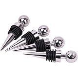 Bekith Stainless Steel Ball Design Wine Bottle Stoppers, Drop Ring, Set of 5