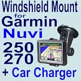 Product details for Vehicle Windshield / Suction CUP Mount / Car Mounting Kit for Garmin Nuvi 200 , 200W , 250 , 250W , 260 , 270 GPS + Car Charger