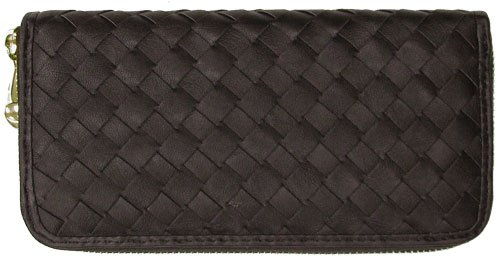 Dark Brown Woven Faux Leather Clutch Wallet