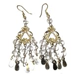 Quartz Earrings 06 Chandelier Goddess Clear Orb Clay Silver Crystal 3