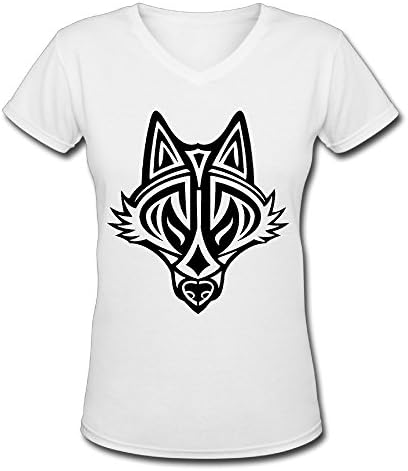 Wolf Store569 Lady V-Neck Wolf Tshirt 100% Cotton Good Pre-cotton