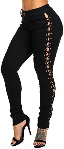 Toxic Rose Black Lace-Up Sides Skinny Jeans 10289P
