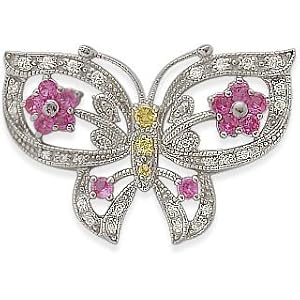 Sterling Silver Tourmaline and Citrine Butterfly Style Brooch by