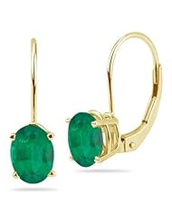 1.55 Cts of 7x5 mm AA Oval Natural Emerald Stud Earrings in 14K Yellow Gold