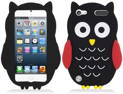 iPod Touch 5th and 6th Generation Case, Soft Rubber Silicone Gel Jelly Cover by MEGATRONIC - Big Owl/Black [With FREE Touch Screen Stylus Pen]