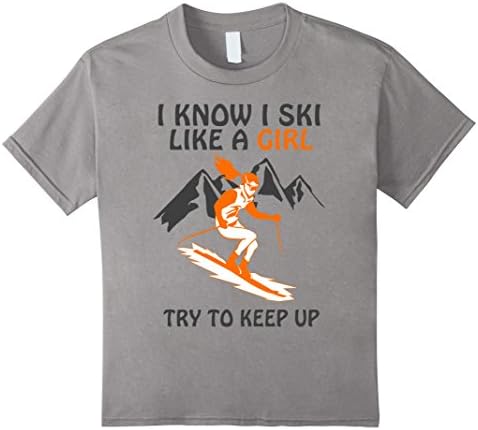 Kids I Ski Like A Girl T shirt 8 Slate