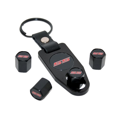 2010 2011 2012 2013 2014 2015 Camaro SS Valve Stem Caps Key Fob Chain Set Black