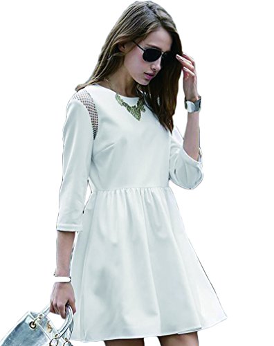 (ディーコッテ)D'Kotte きれいめ 二次会 ドレス ワンピース 透け感 aライン 長袖 リゾート 七分袖 ひざ 丈 neay033