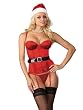 Sexy Red Satin Bustier Corset 5 Piece Set with Hat Thong and Stockings Sale