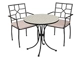 Fishtail Tile Bistro Table & 2 Cambria Chairs (Off White and Black) (30H x 27.5W x 27.5D)
