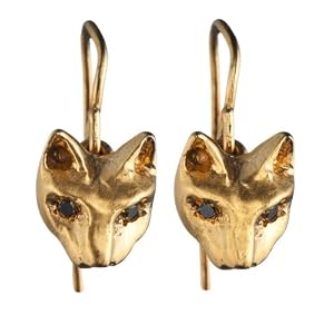 Playing Cat Earrings in 18kt Vermeil with Black Diamonds by Natalie Frigo