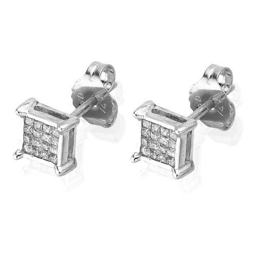 14k White or Yellow Gold Invisible Set Princess-Cut Diamond Earrings (1/4 cttw, G-H Color, I2-I3 Clarity)