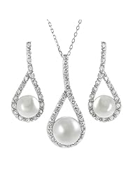 Alexandria Collection Sterling Silver Cubic Zirconia Earring Necklace Set