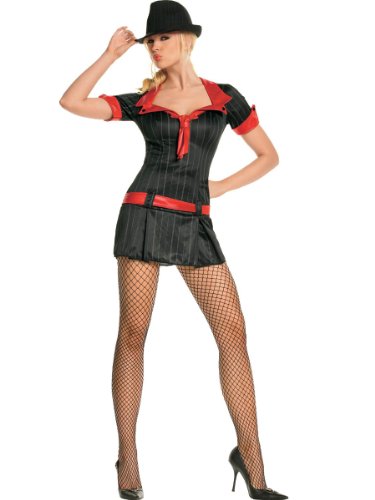 Sexy Womens Gangster Lady Black with Red Accents Theatre Costumes XS Small M L