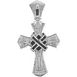 14K White Gold Mens Diamond Cross Pendant with Black Diamonds 4.02 Ctw