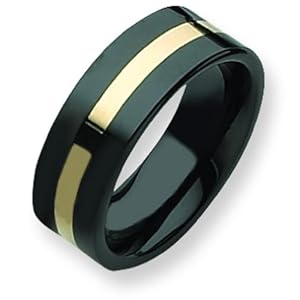 Ceramic Black 14K Gold Inlay 8mm Mens Ring Size 9.5