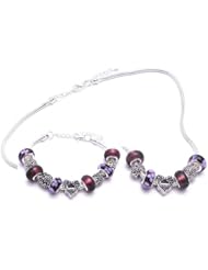 Angel Wing Heart Charm Bracelet and Necklace Gift Set Girls Pandora Style