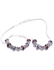 Angel Wing Heart Charm Bracelet and Necklace Gift Set Girls Pandora Style Gift Boxed