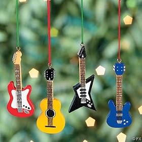 Set of 4 Resin GUITAR CHRISTMAS TREE GIFT ORNAMENTS BASS/Electric/ACCOUSTIC/Fender