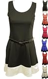 Ladies Contrast Belted Skater Short Flared Dress Sleeveless Womens Keyhole Sizes 8 / 10 , 12 / 14