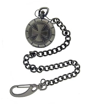 Nemesis Independent Iron Cross Gunmetal Pocket Watch with Chain