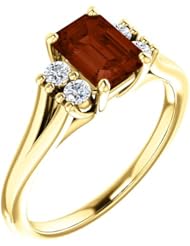 18K Yellow Gold 7.00x5.00mm Emerald Cut Mozambique Garnet and Diamond Ring -- LIFETIME WARRANTY