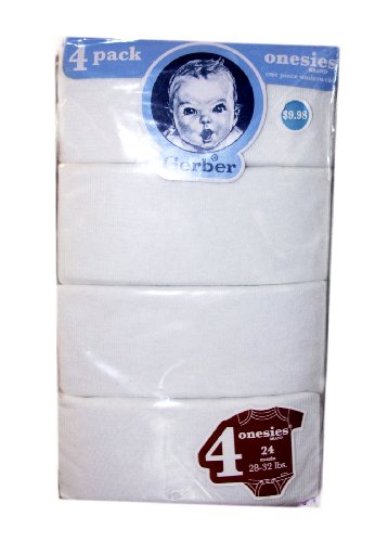 Gerber 100% Cotton White Onesies 24 Months 28-32lbs(4 Pack)