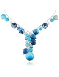 Dyed Blue Agate and White Freshwater Cultured Pearls on Sterling Silver Y-Shaped Necklace, 16"+2" Extender