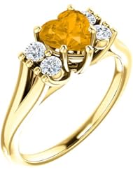 18K Yellow Gold 6.00x6.00mm Heart Cut Citrine and Diamond Ring -- LIFETIME WARRANTY