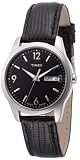 Timex Men's T2N353 Analog Silver-Tone Case Black Leather Black Dial Watch