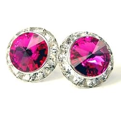 Hot Pink Fuscia 15mm Swarovski Crystal Stud Earrings Fashion Jewelry