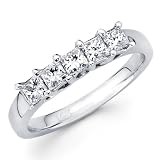14K White Gold 5 Stone Princess-cut Diamond Ladies Women Cut Wedding Anniversary Ring Band (0.52 CTW., F-G Color, SI1 Clarity)