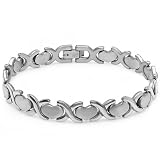 Ladies Stainless Steel Hugs Hearts and Kisses Link Bracelet 9 mm wide 8.25 inch long