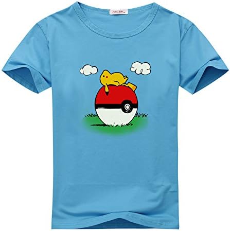 AndyDoggette Kids Pokemon Pikachu Pattern Sky BLue T-shirts Size 4T(4Y-5Y)