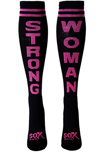 The Sox Box Strong Woman Socks! - Black/Neon Pink
