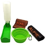 Alfie Pet by Petoga Couture - Elva Pet Walking Set with Travel Bowl, Microfiber Fast-Dry Towel, Water Bottle and Zip-lock Storage Bag - Color: Green