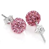 Clous Doreille en Cristal Swarovski Rose Désir 8mm - Boucles dOreille Serties De Plus De 70 Cristaux Swarovski En Argent 925 Avec Poinçon
