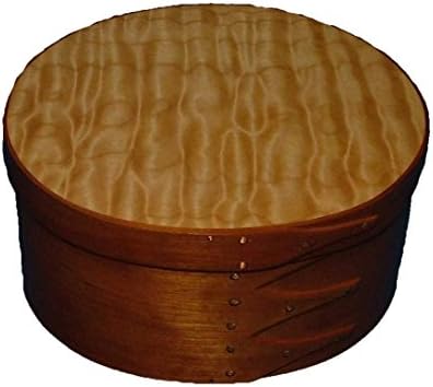 # 4 Shaker Round Box with Cherry Bands and Quilted Maple Top; Lacquer Finish