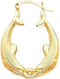14K Yellow Gold Dolphin Hoop Earrings Jewelry New |A