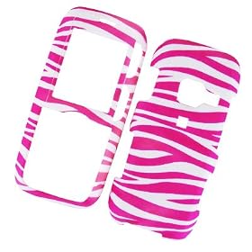 LG LX260 Rumor / Scoop Rubberized Snap On Protector Hard Case Leather Paint Rubber Feel Image Cover White & Pink Zebra