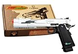 TSD Tactical/WE Airsoft Full Metal Silver 1911 Gas Blowback with Raced Silver Dragon 7.0 Slide, Attack Compensator Muzzle and Caspian Trademark