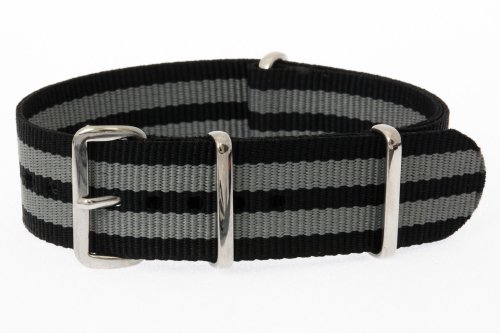 20mm [ Black Gray ] Double Stripe Nylon Nato Watch Band Military Strap G10
