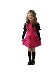 Girls   Fall Winter Polka Dot Print Long Sleeves Party Dress  With a Bow(s) and Ruffles