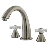Kingston Brass KS2368PX Naples Roman Tub Filler with Porcelain Cross Handle, Satin Nickel [並行輸入品]