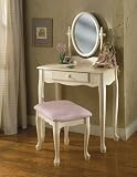 Review Powell Furniture  / Off White Vanity Table with Mirror and Bench Set Powell Girl's Vanity 929-290