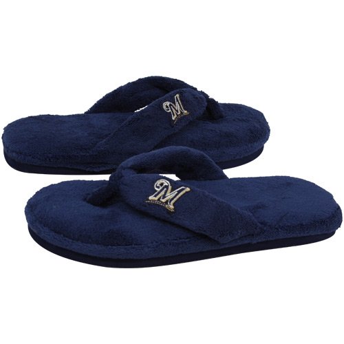 Milwaukee Brewers Ladies Navy Blue Plush Thong Slippers (9/10)